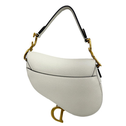 CHRISTIAN DIOR Saddle Leather Satchel Shoulder Bag Off White