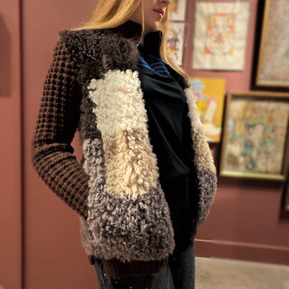 Fendi Lamb Leather/ Cashmere Sweater Jacket