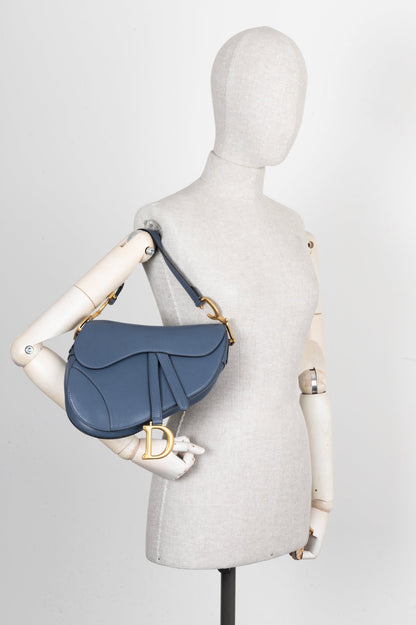 Christian Dior Saddle Bag Leather Blue