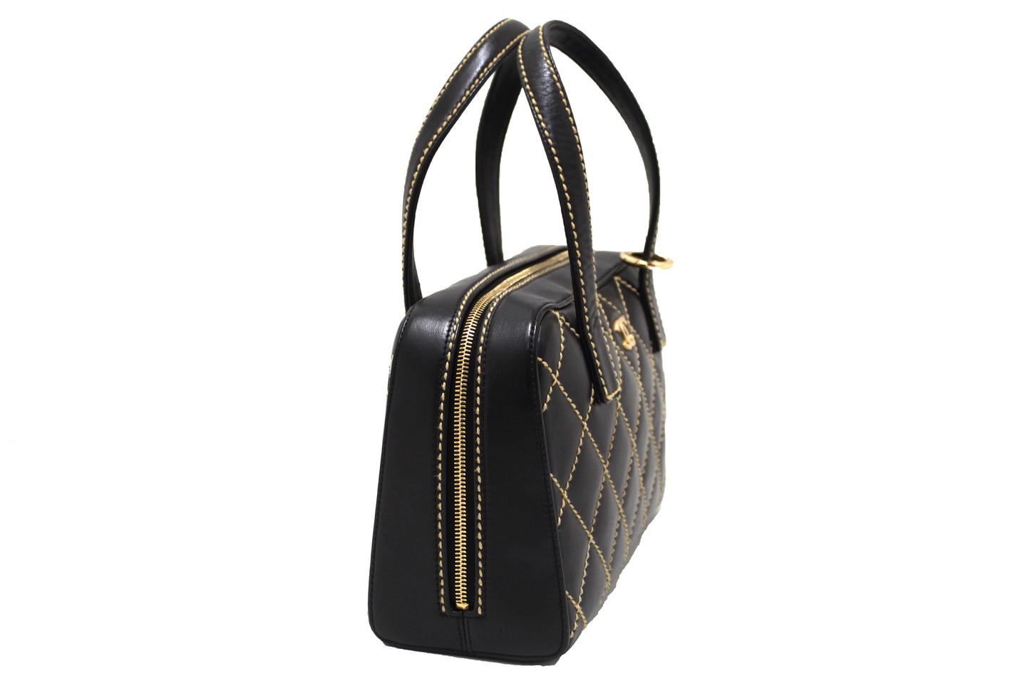 Chanel Black Calfskin Leather Contrast Stitch Surpique Bowler Bag