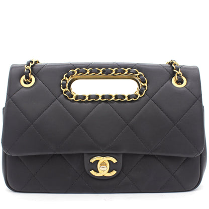 Chanel Black Quilted Smooth Calfskin Leather Jumbo Chain Detail Handle Flap Bag