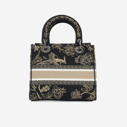 Medium Lady D-Lite - Black Embroidered Toile