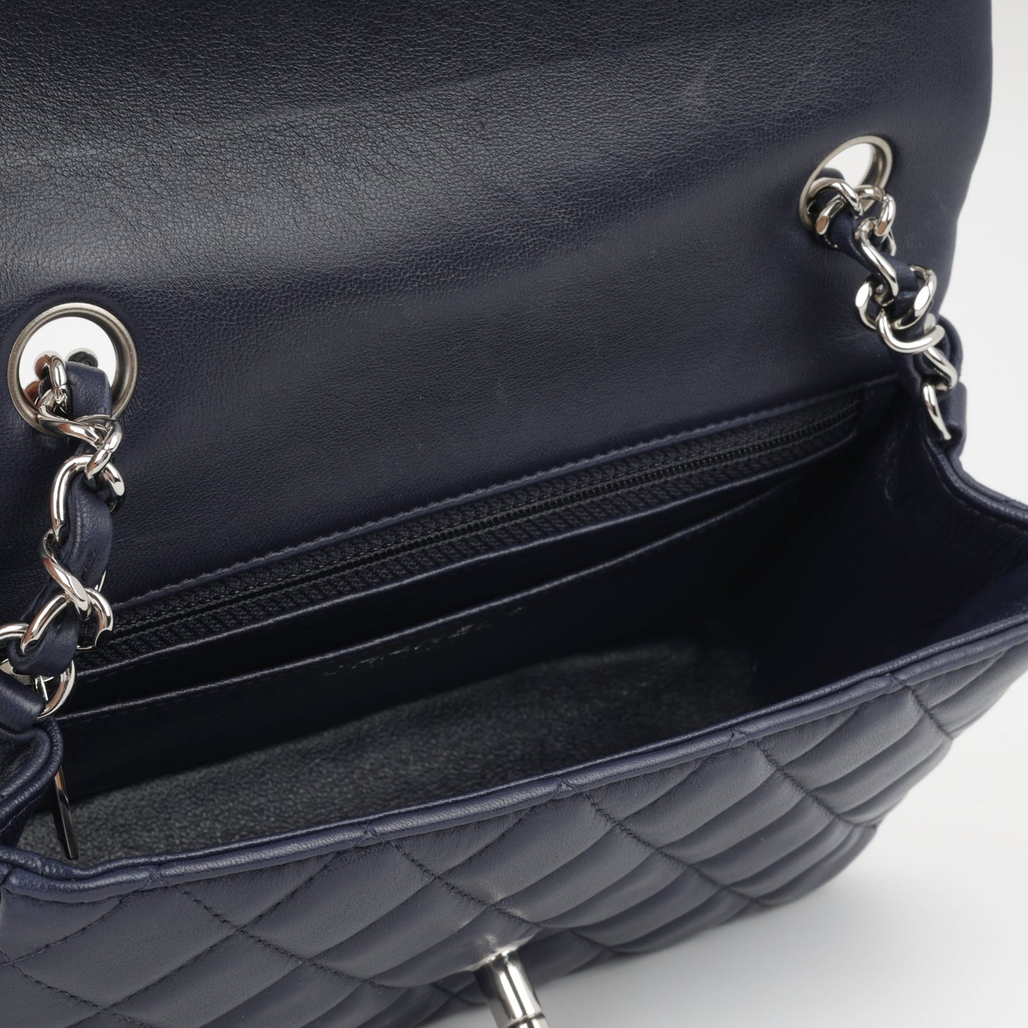 Chanel Classic Flap Lambskin Silver Shoulder Bag Style 20