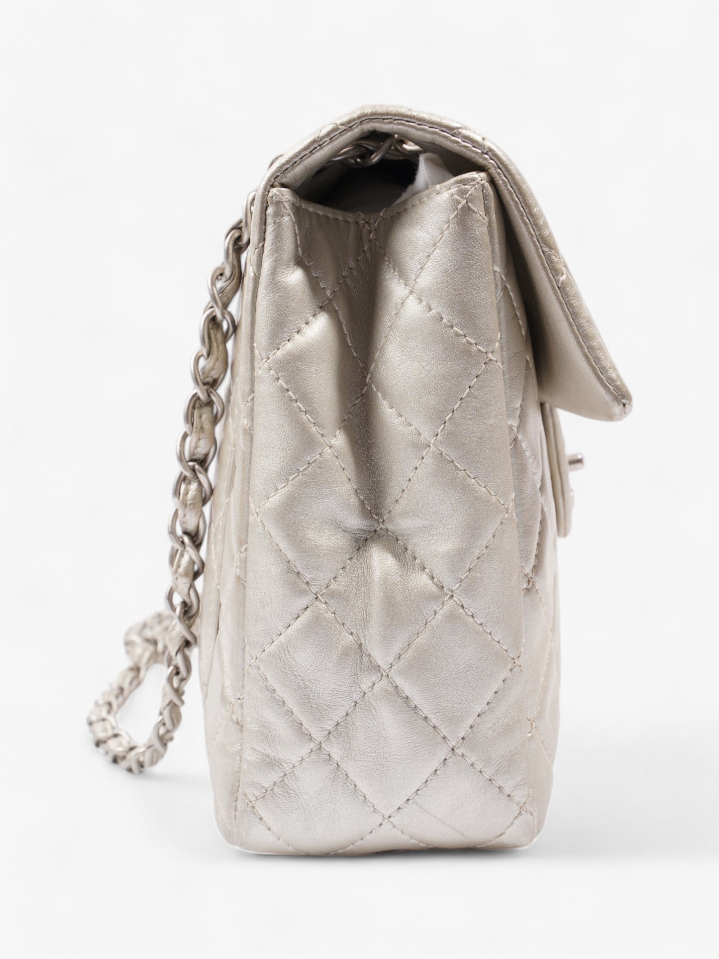 Chanel Classic Single Flap Metallic Grey Lambskin Leather Maxi