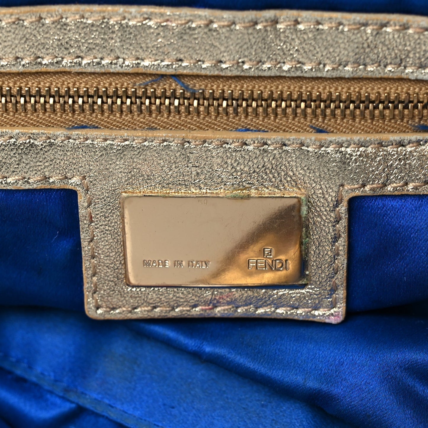 Fendi Metallic Lurex Zucca Baguette Gold Silver