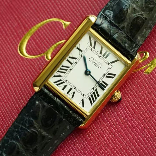 TANK MUST QUARTZ 30MM GOLD PLATED CASE LEATHER IVORY DIAL