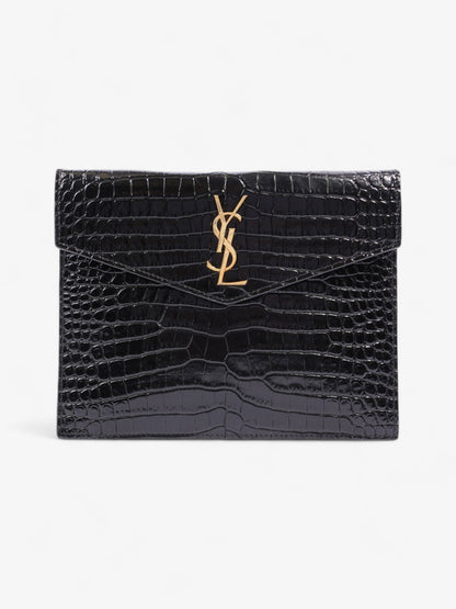 Saint Laurent Uptown Clutch Black Embossed Leather Small