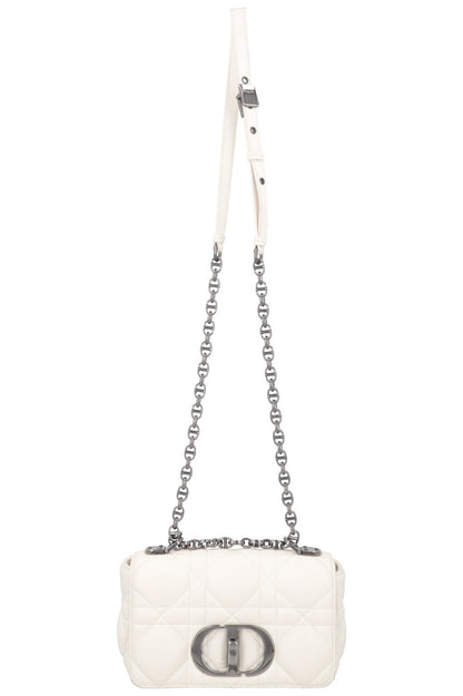 Christian Dior Small Caro Quilted Crossbody Bag White