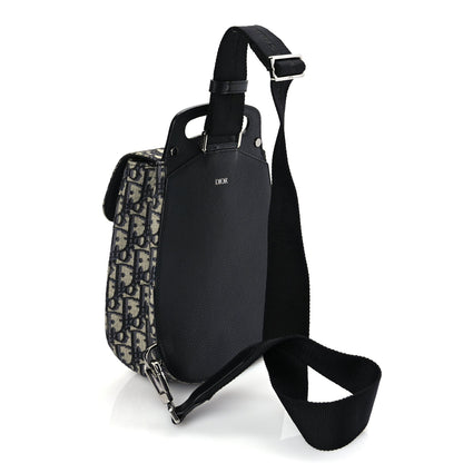 Christian Dior Grained Calfskin Oblique Mini Gallop Sling Bag Blue Black