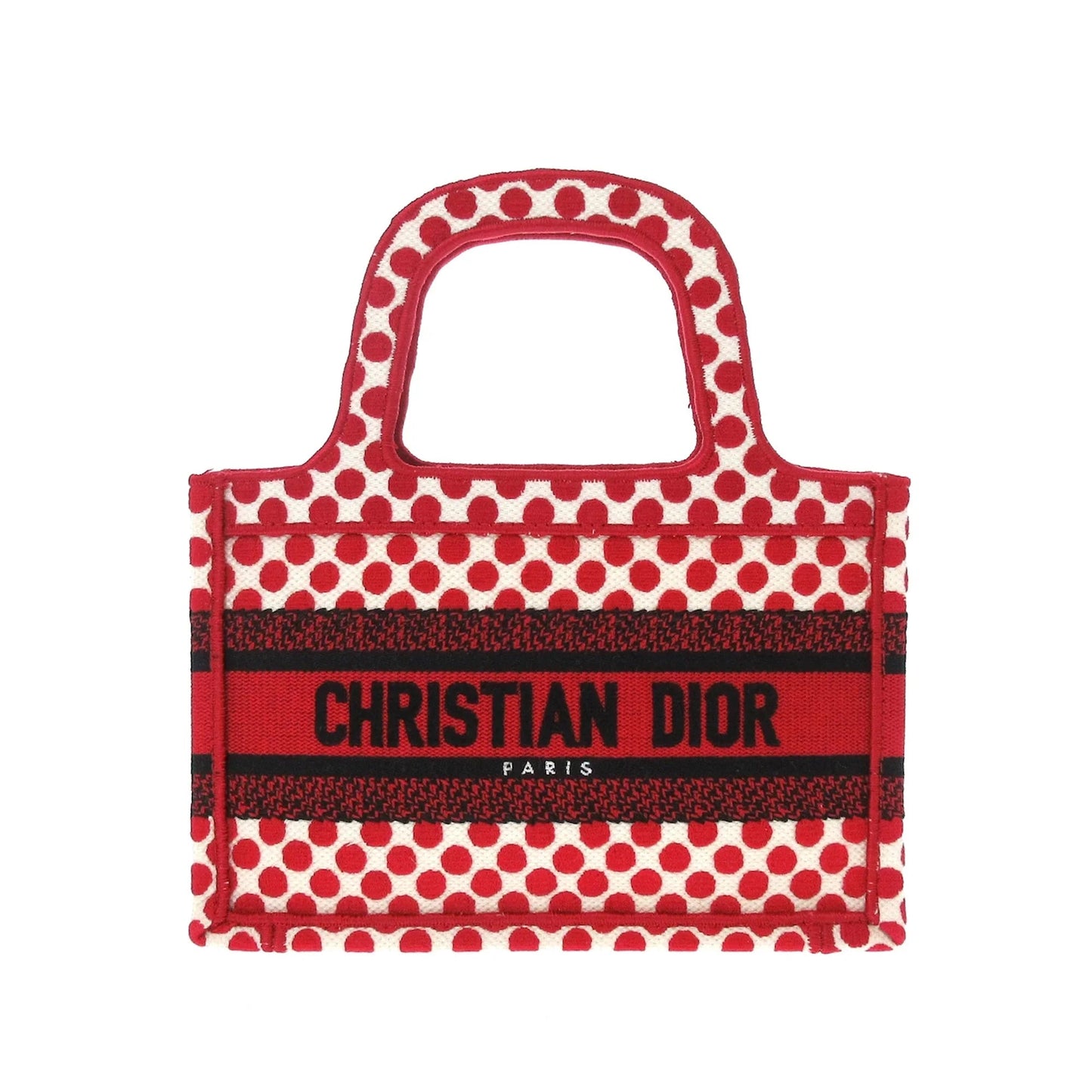 Red Dior Dioramour Mini Embroidered Canvas Dots Book Tote