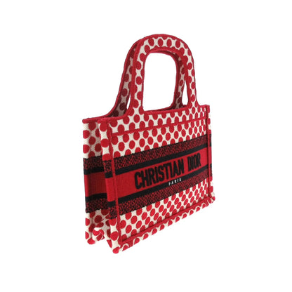 Red Dior Dioramour Mini Embroidered Canvas Dots Book Tote