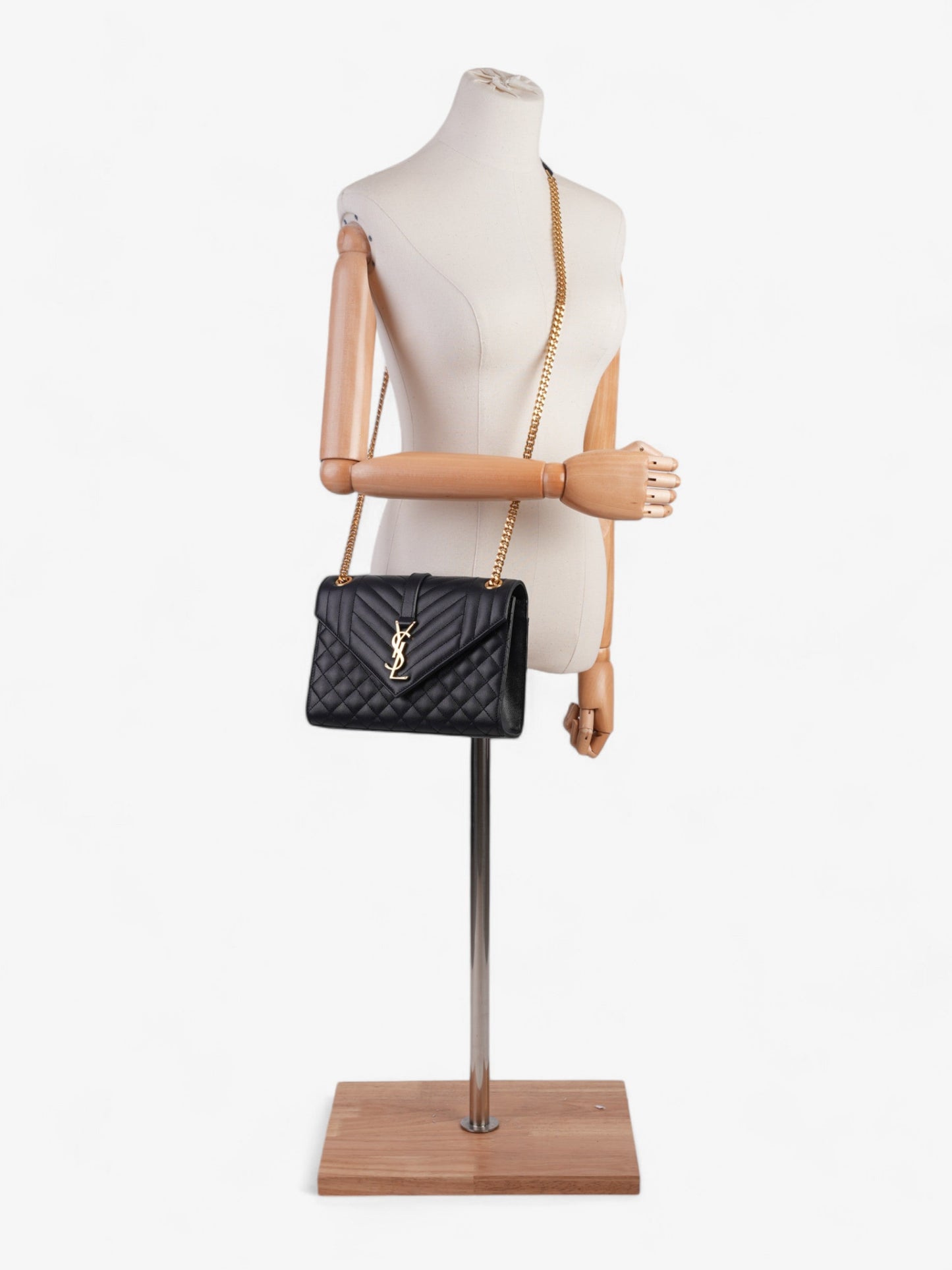Saint Laurent Envelope Navy Blue Grained Leather Medium