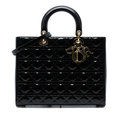 Black Dior Large Patent Cannage Lady Dior Satchel