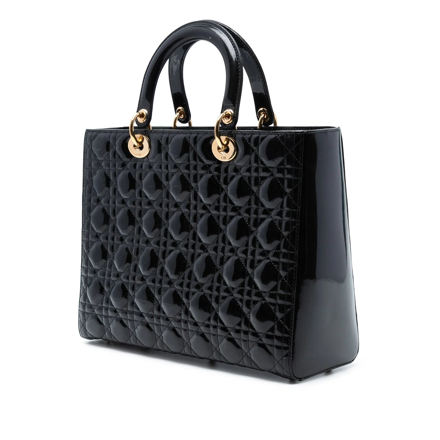 Black Dior Large Patent Cannage Lady Dior Satchel