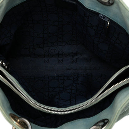 Blue Dior Large Denim Cannage Acrylic Handles Lady Dior Satchel