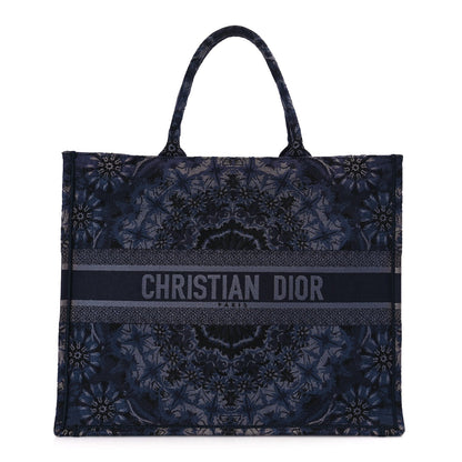 Christian Dior Canvas Embroidered Large Kaleidioroscopic Book Tote Blue