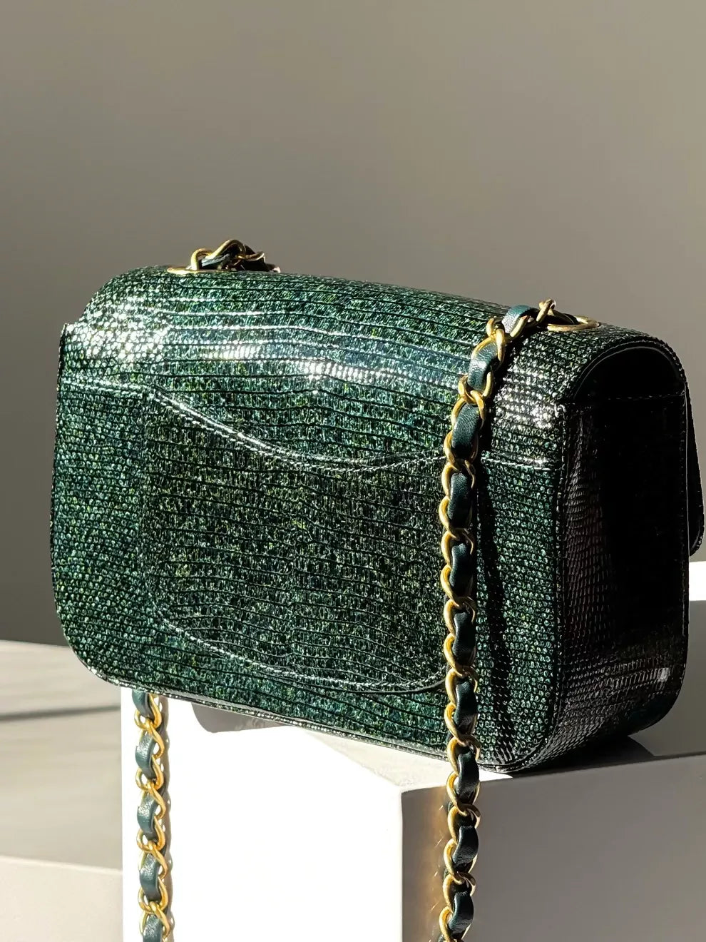 Chanel Mini Green Lizard Flap Bag