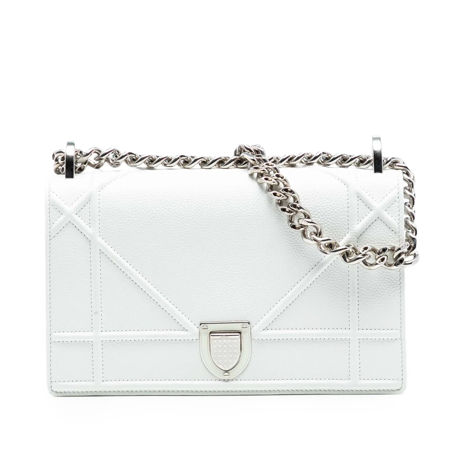White Dior Small Grained Calfskin Diorama Flap Crossbody Bag