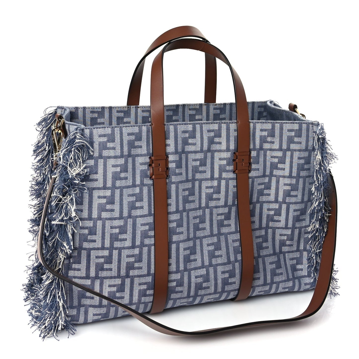 Fendi Denim Vitello King F is Fendi FF Embroidered Summer Tote Myrtle Dark Nut