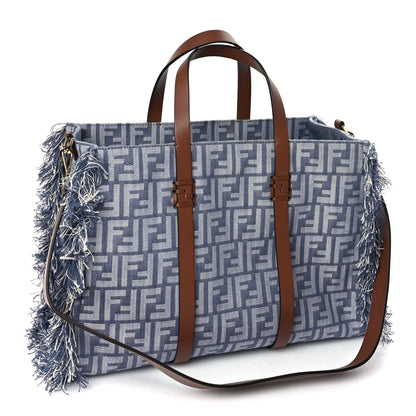 Fendi Denim Vitello King F is Fendi FF Embroidered Summer Tote Myrtle Dark Nut
