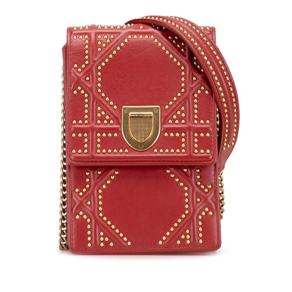 Red Dior Studded Lambskin Vertical Diorama Crossbody