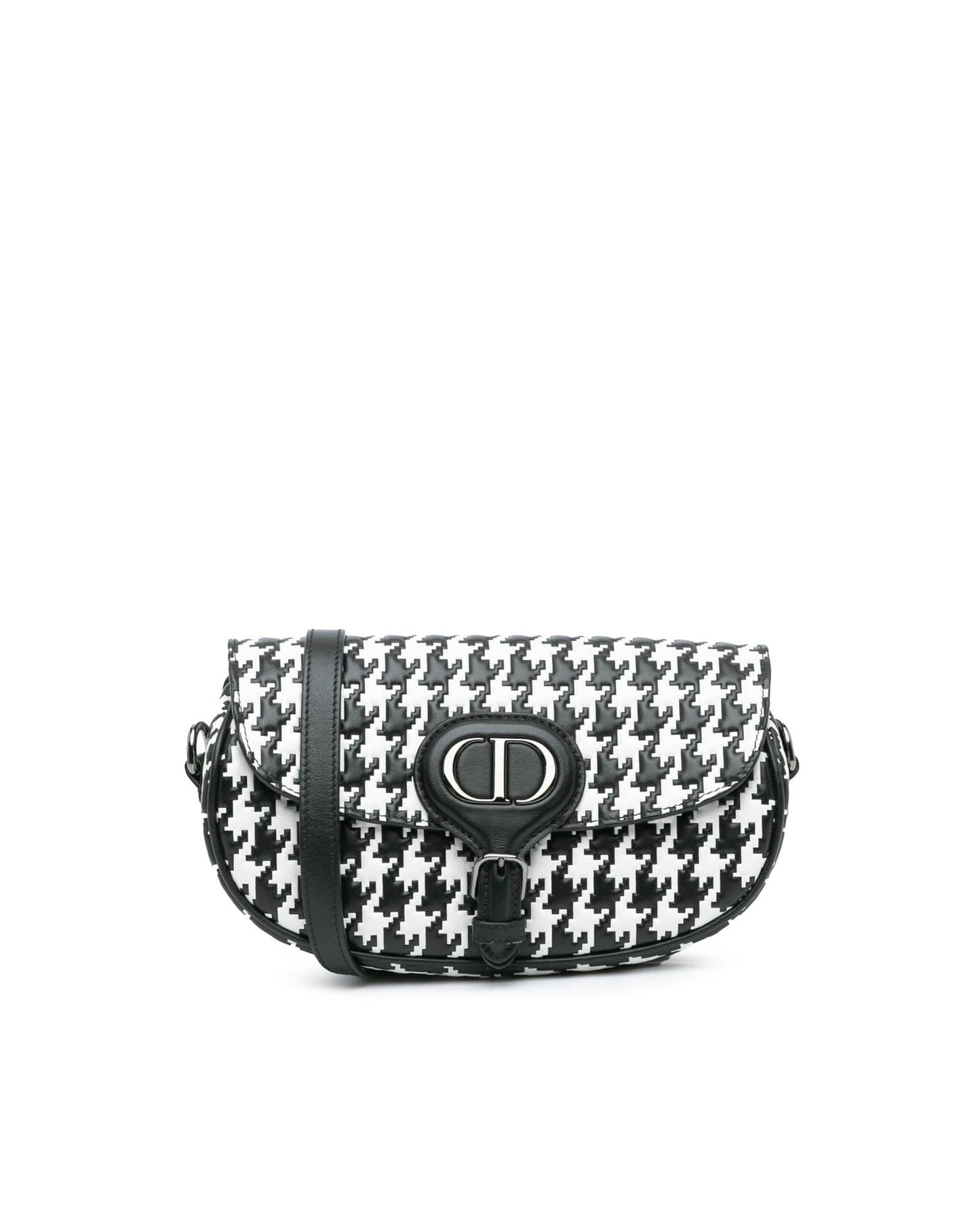 Embossed Calfskin Houndstooth East West Crossbody Bag with Buckle Closure