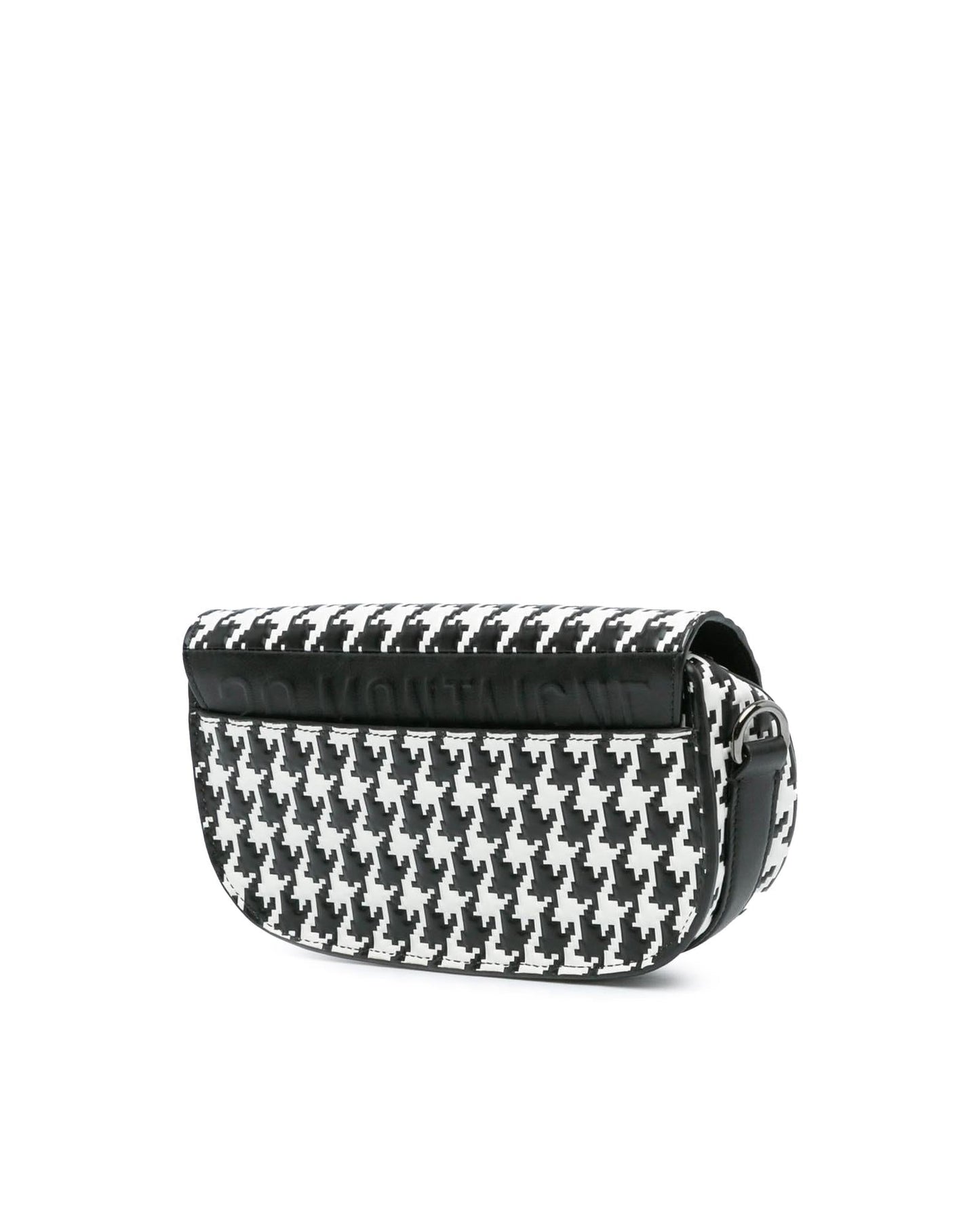 Embossed Calfskin Houndstooth East West Crossbody Bag with Buckle Closure