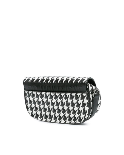 Embossed Calfskin Houndstooth East West Crossbody Bag with Buckle Closure