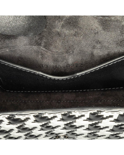 Embossed Calfskin Houndstooth East West Crossbody Bag with Buckle Closure
