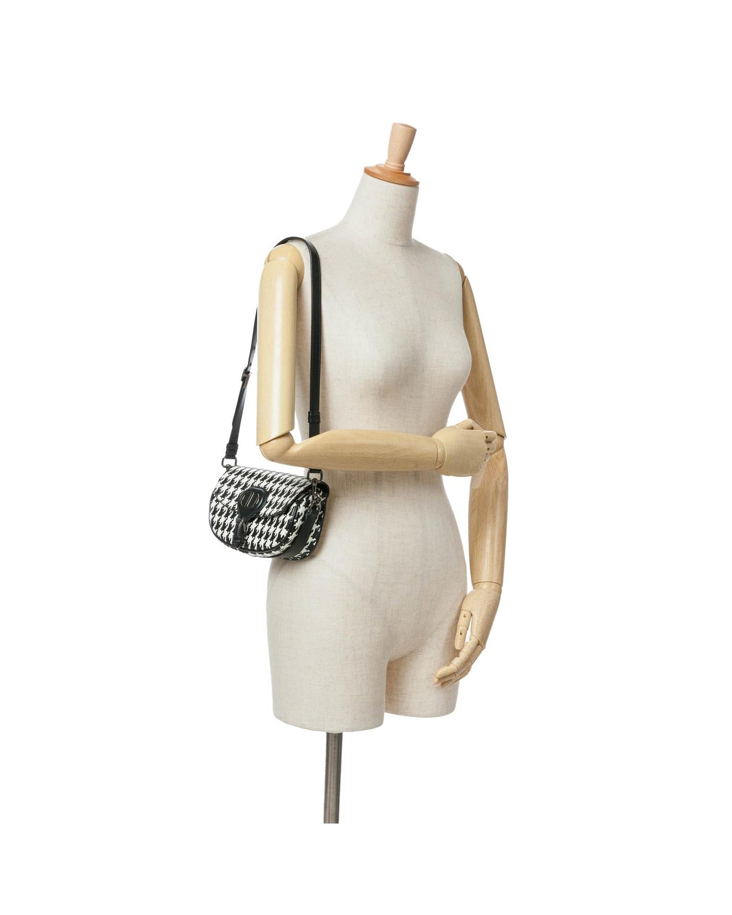 Embossed Calfskin Houndstooth East West Crossbody Bag with Buckle Closure