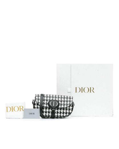 Embossed Calfskin Houndstooth East West Crossbody Bag with Buckle Closure