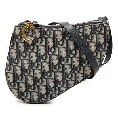 Blue Dior Oblique Canvas Saddle Triple Zip Crossbody