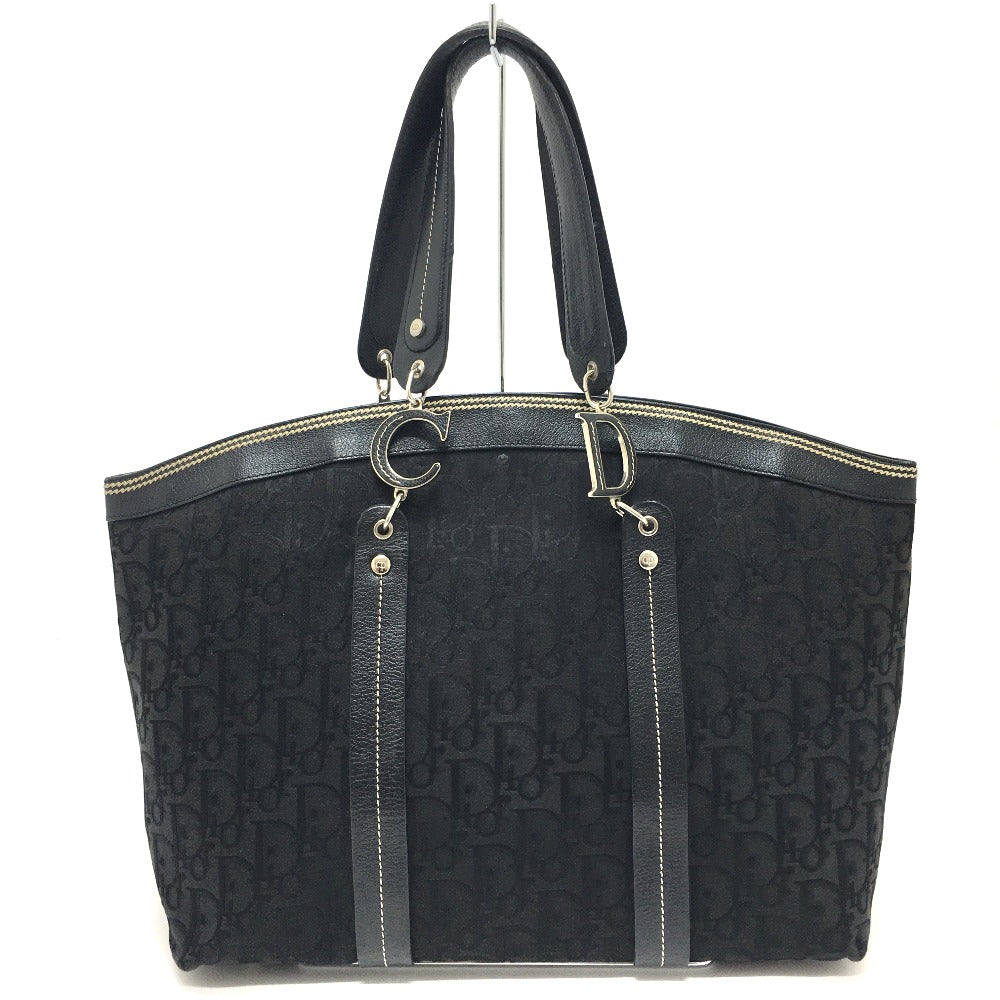 Christian Dior Tote Bag Canvas / leather black Flower embroidery Trotter Women