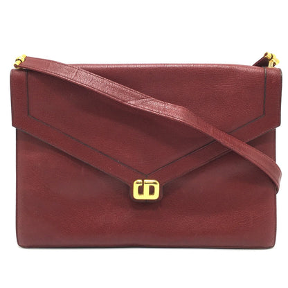 Christian Dior Shoulder Bag leather Red CDMetal Old Women