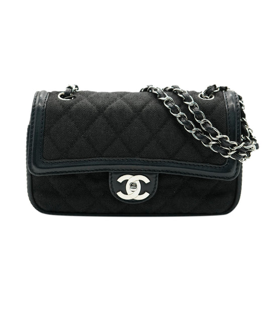 Chanel Flap Canvas Black Shoulder Bag