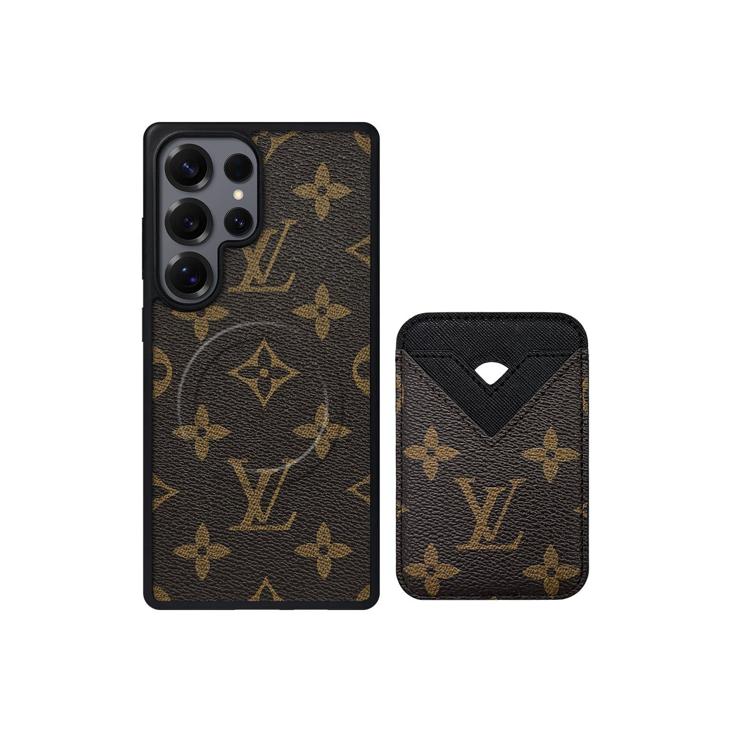 SET MAGSAFE CARDHOLDER LV MONOGRAM BROWN WITH BLACK