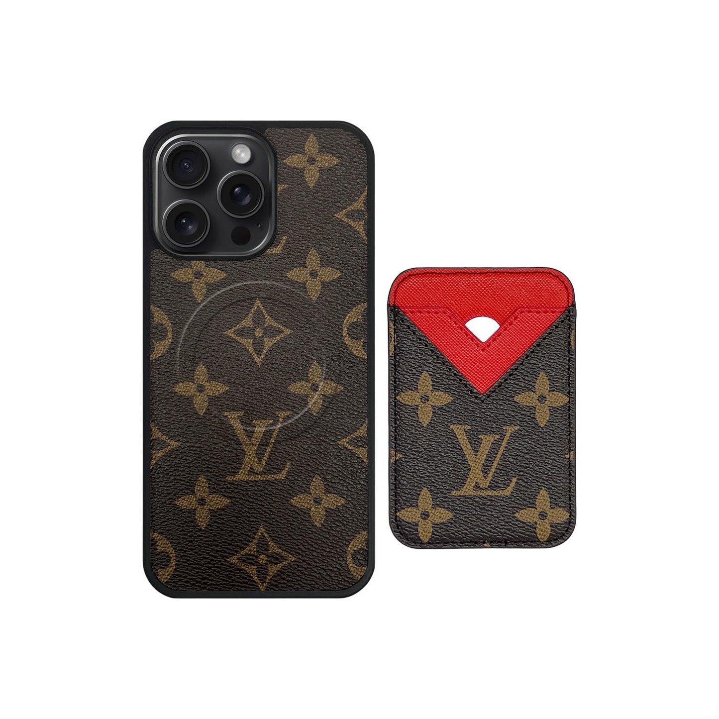 SET MAGSAFE CARDHOLDER LV MONOGRAM BROWN WITH RED