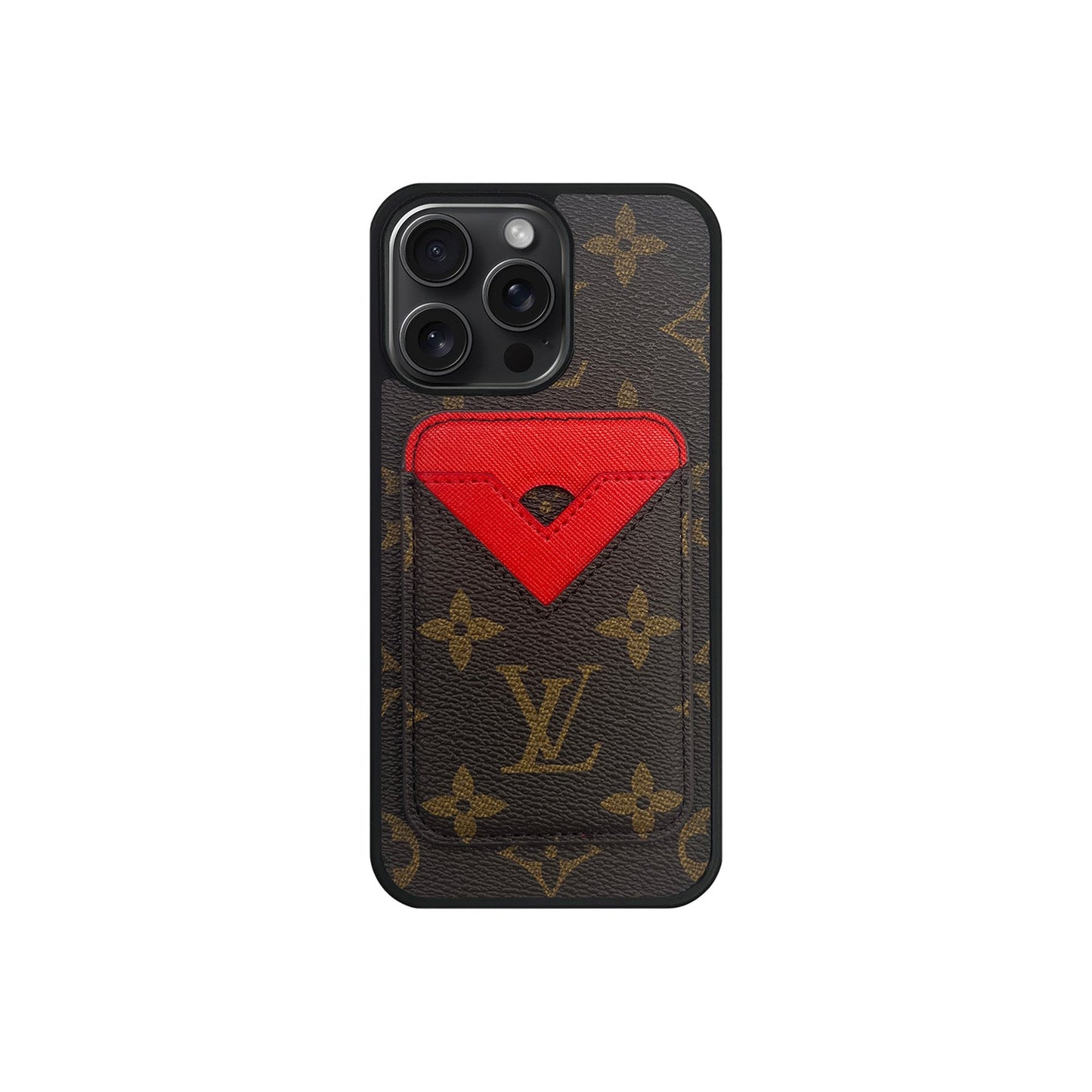 SET MAGSAFE CARDHOLDER LV MONOGRAM BROWN WITH RED