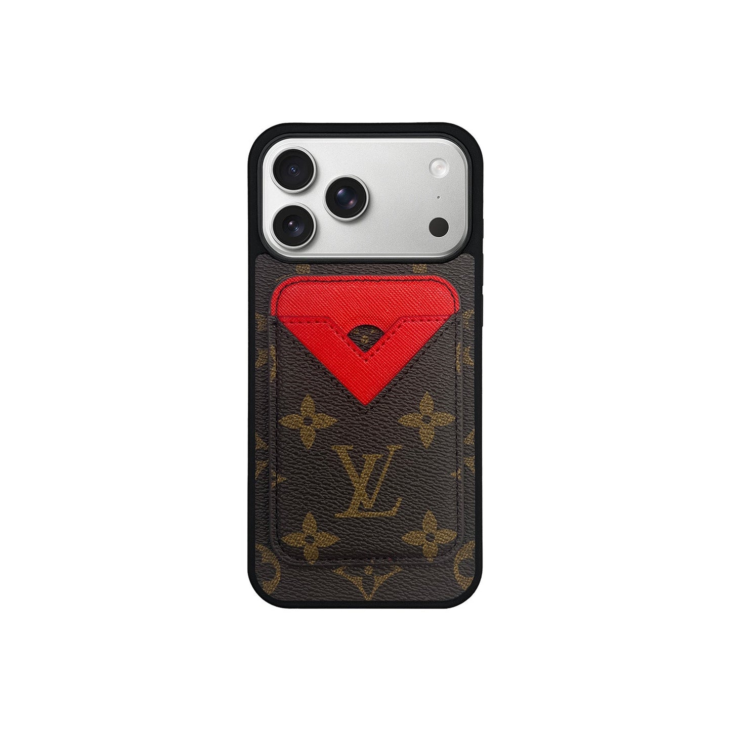 SET MAGSAFE CARDHOLDER LV MONOGRAM BROWN WITH RED