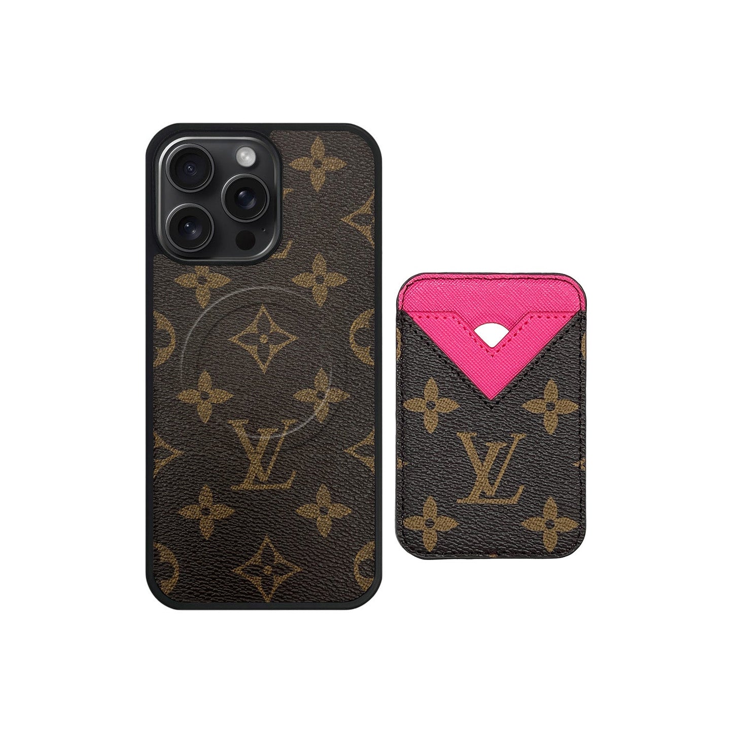SET MAGSAFE CARDHOLDER LV MONOGRAM BROWN WITH PINK
