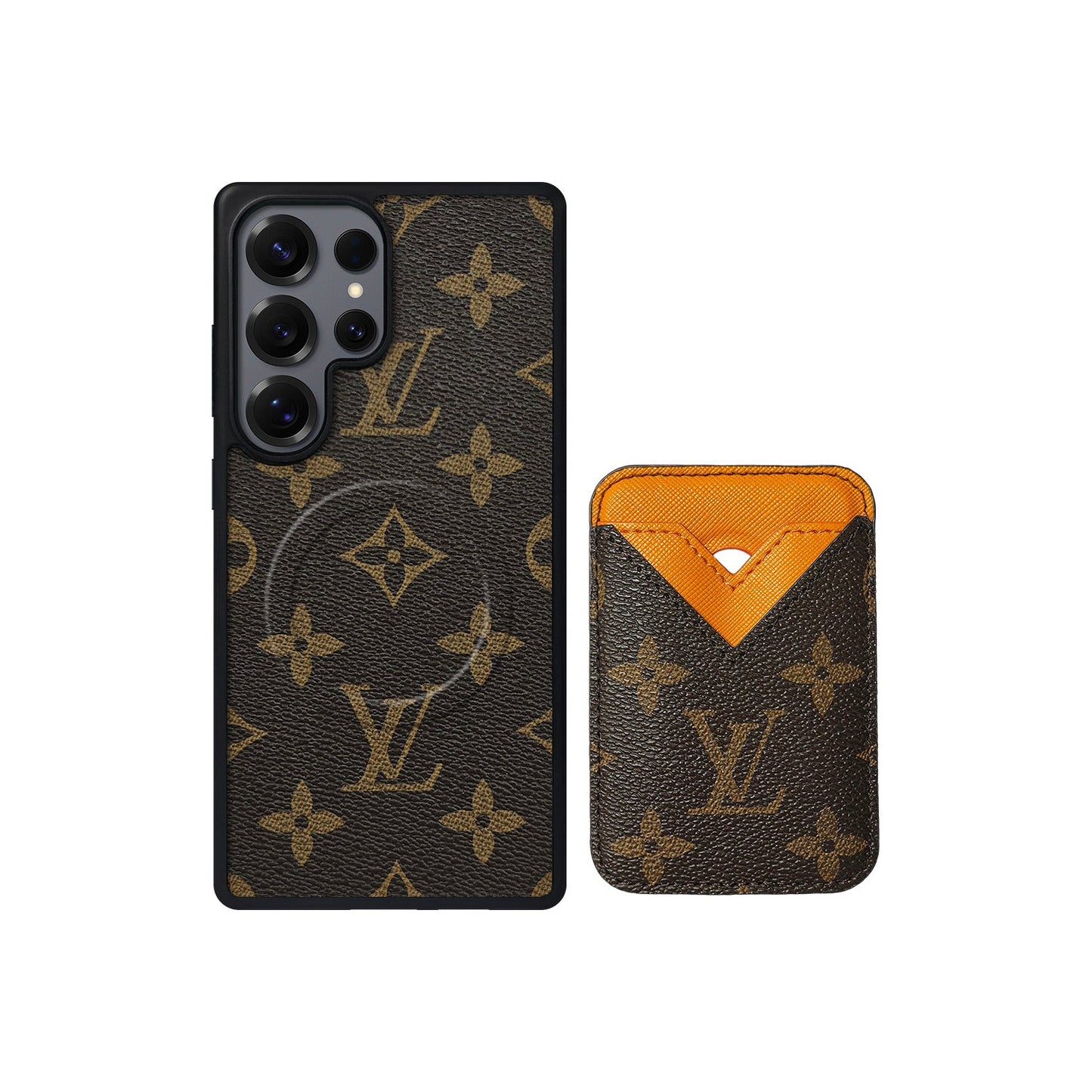 SET MAGSAFE CARDHOLDER LV MONOGRAM BROWN WITH ORANGE