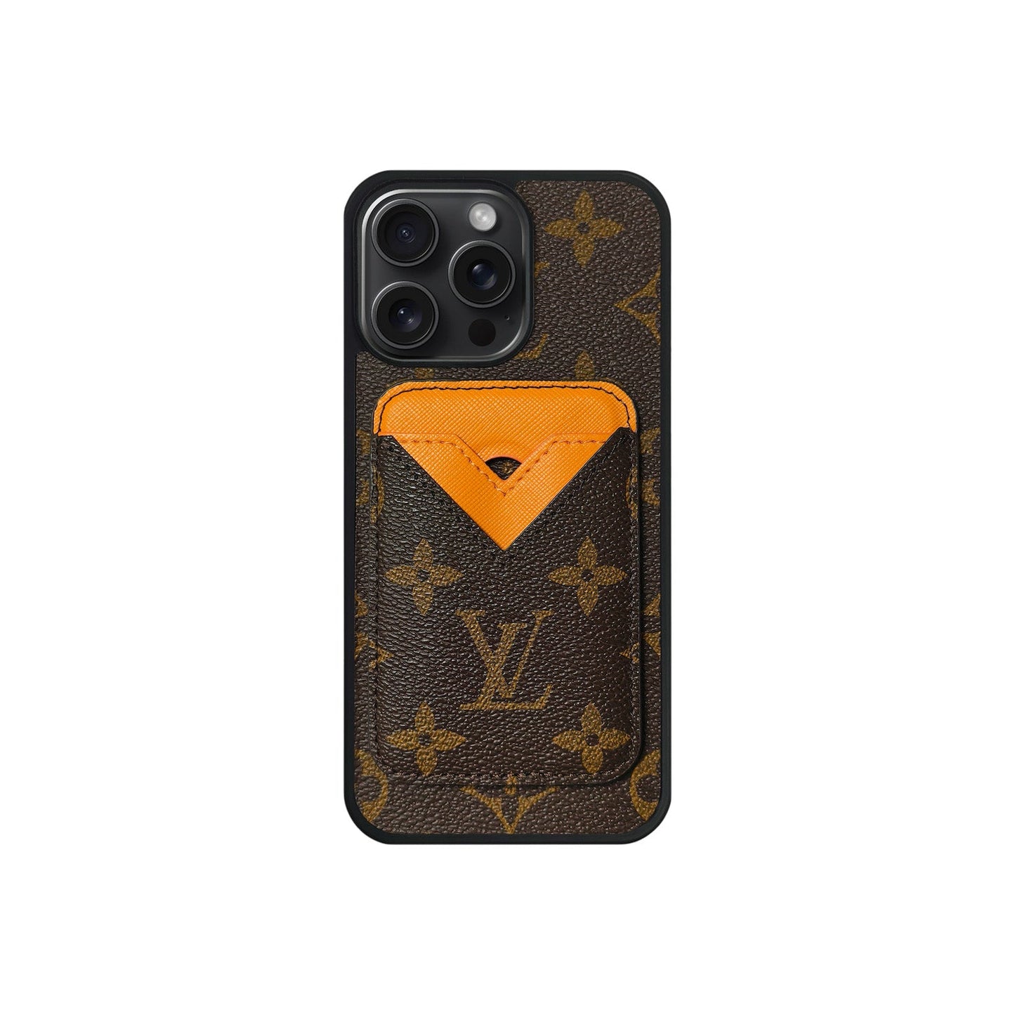 SET MAGSAFE CARDHOLDER LV MONOGRAM BROWN WITH ORANGE