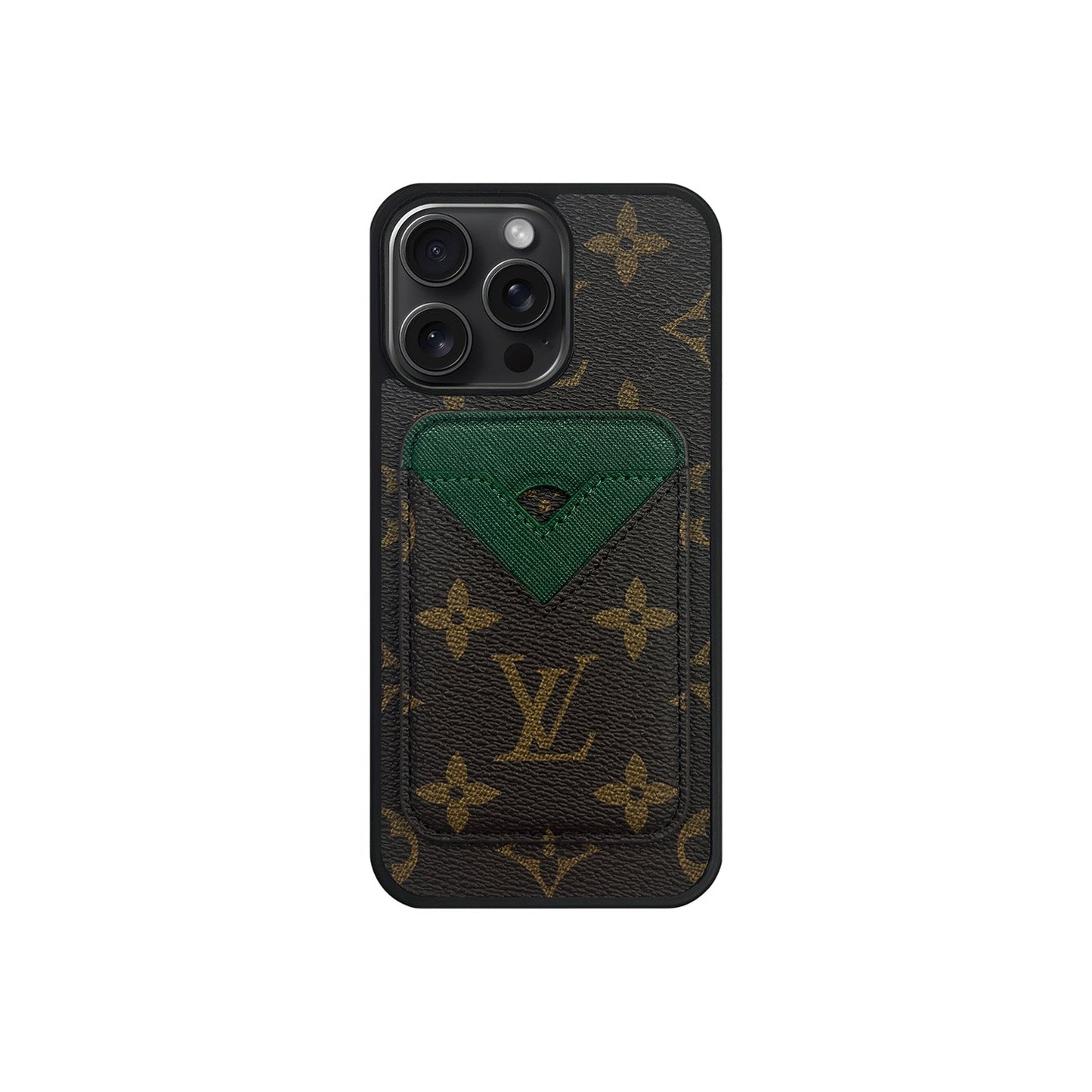 SET MAGSAFE CARDHOLDER LV MONOGRAM BROWN WITH GREEN