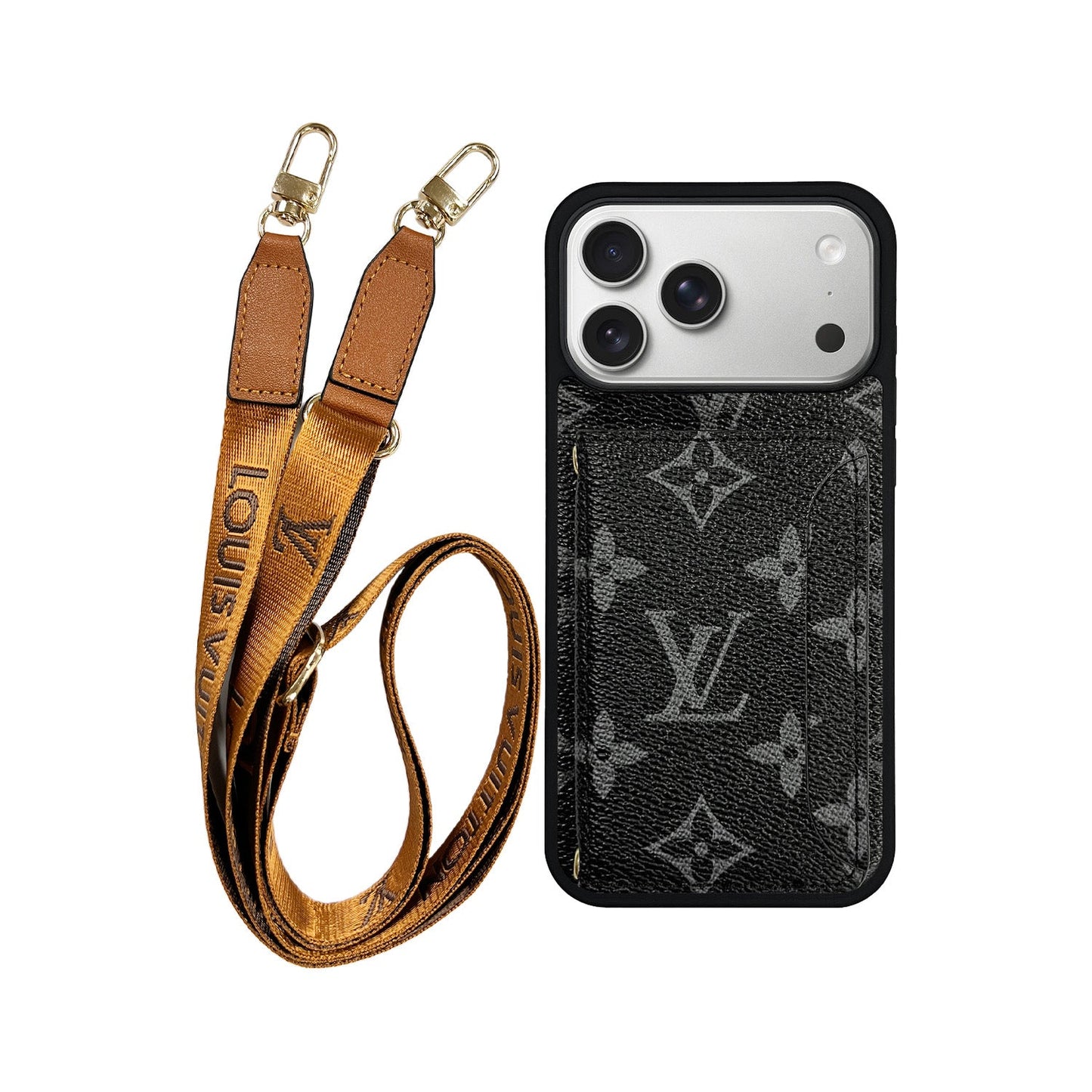 LV BLACK MONOGRAM CARDHOLDER FULLY COVERED LANYARD
