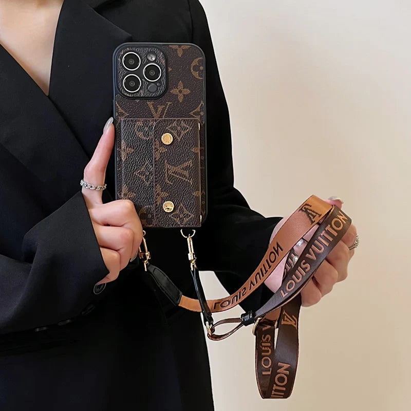 Luxury Phone Wallet Crossbody Style Lanyard For Iphone 12 – 16 Pro Max Plus Series / 18 Pro / 18 Pro Max