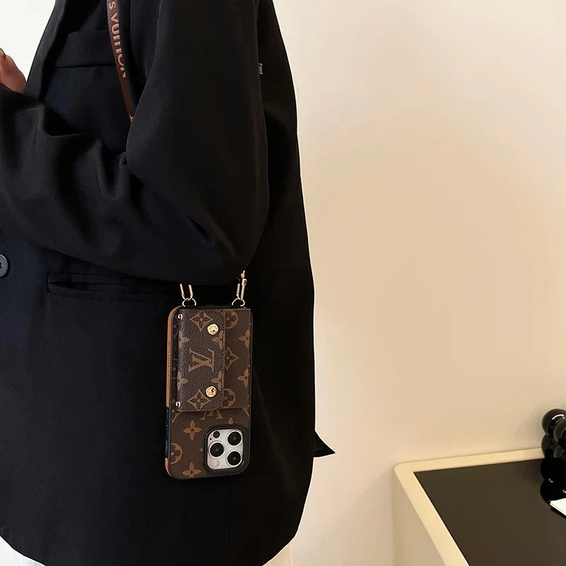 Luxury Phone Wallet Crossbody Style Lanyard For Iphone 12 – 16 Pro Max Plus Series / 18 Pro / 18 Pro Max