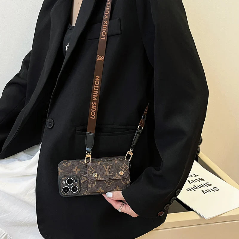 Luxury Phone Wallet Crossbody Style Lanyard For Iphone 12 – 16 Pro Max Plus Series / 18 Pro / 18 Pro Max