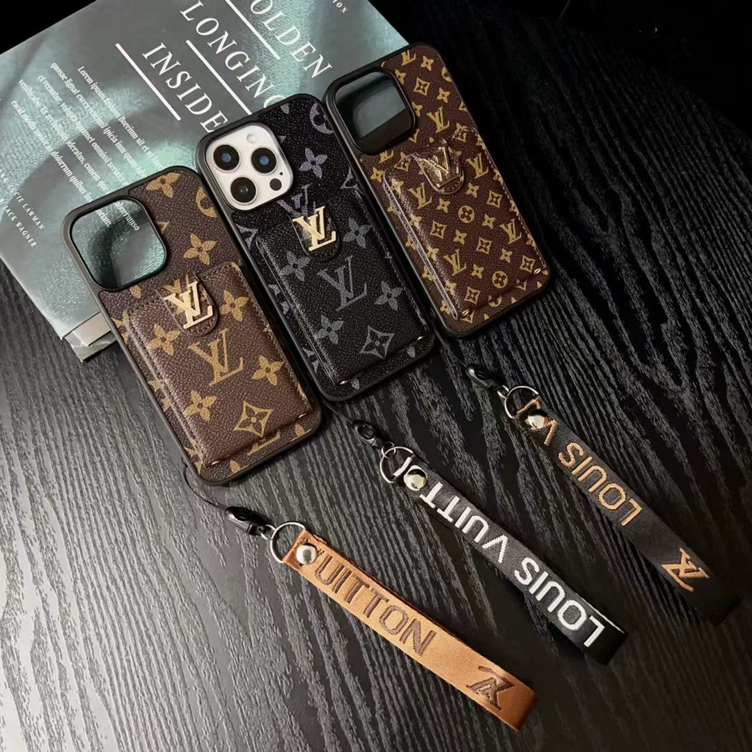 LV Hand Strap Phone Case Card Holder for iPhone