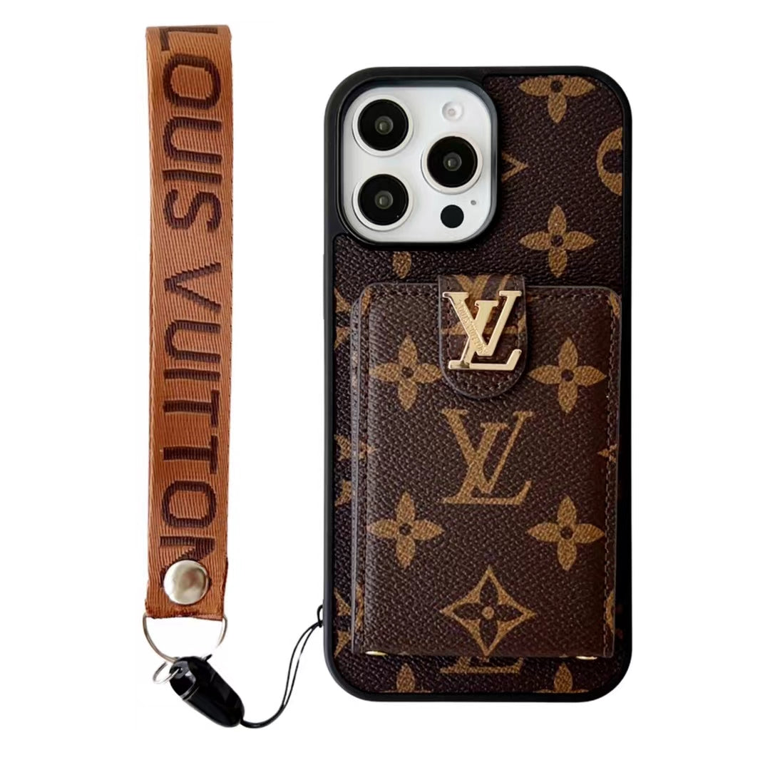 LV Hand Strap Phone Case Card Holder for iPhone
