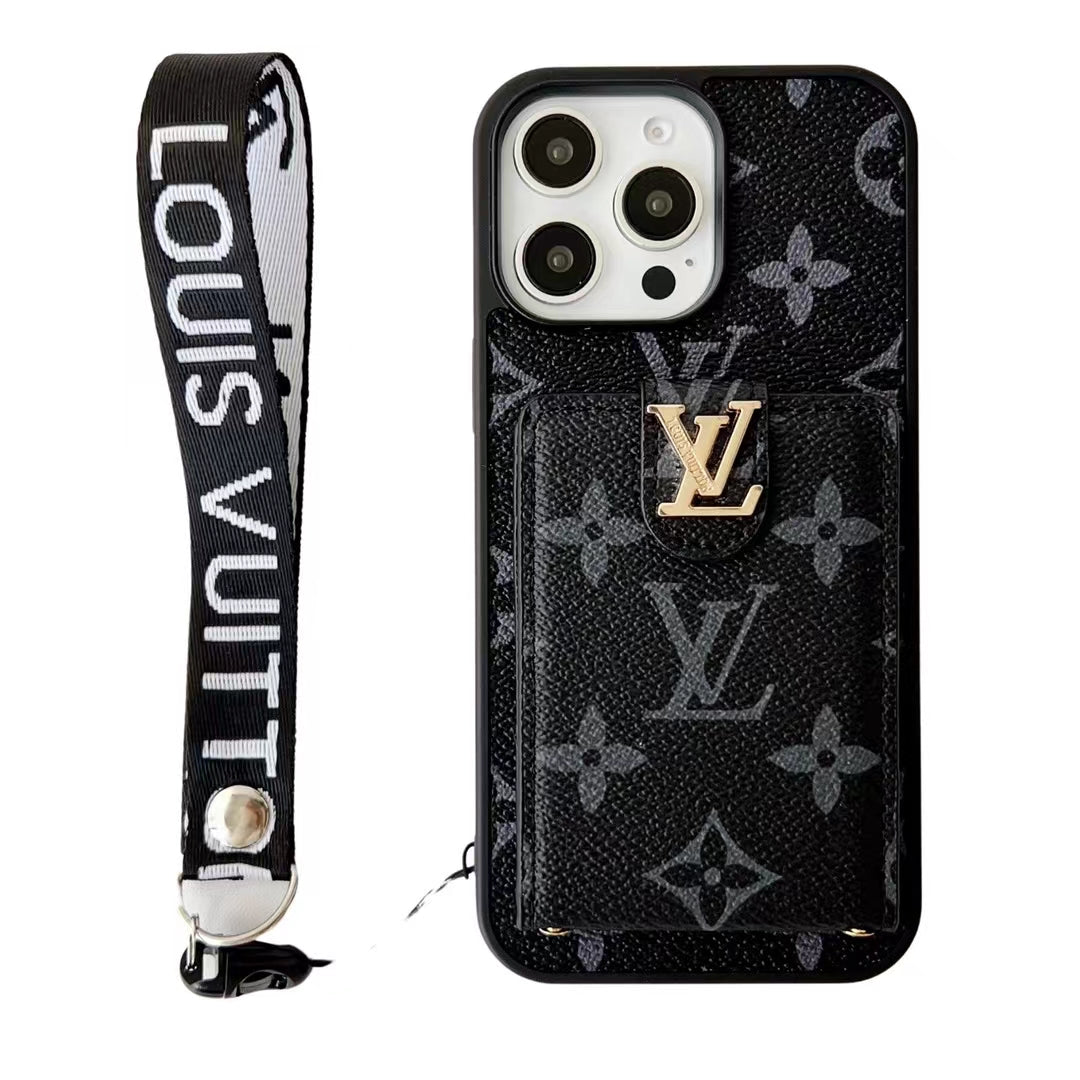 LV Hand Strap Phone Case Card Holder for iPhone
